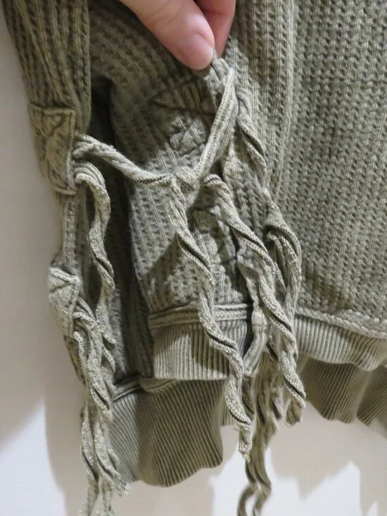 FREE PEOPLE FP ONE Cropped Interlaken Thermal Top Moss Green Small Boho Casual - Picture 9 of 15